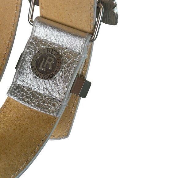 Leatherock Womens Rhinestone Buckle Statement Leather Belt Silver Leather Sz S